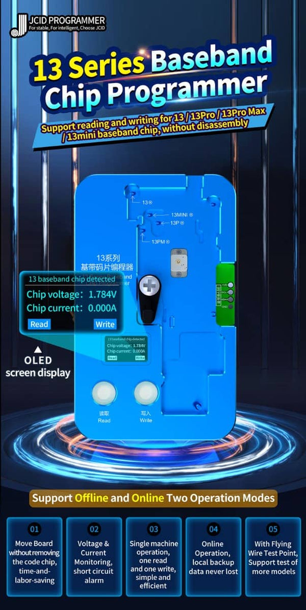 Reparación de chip EEPROM Baseband JC para iPhone 13 en Guatemala.