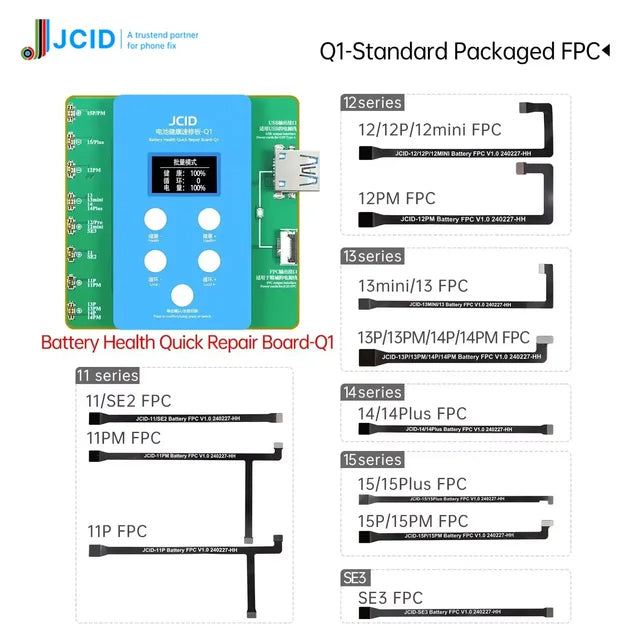Repara rápidamente la salud de la batería de tu iPhone 11 a 15 Pro Max en Guatemala con la placa de reparación JC ID Q1.