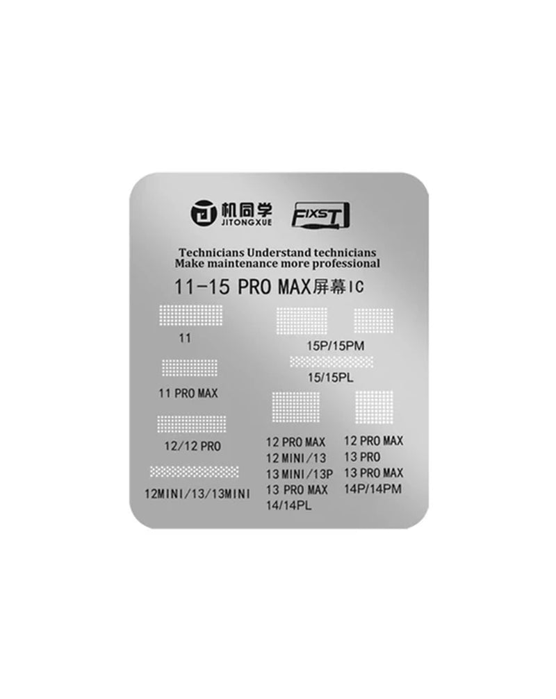 Protege los cables flex con este juego de plantillas para reparaciones de pantalla LCD de iPhone de 11 a 15Pro Max en Guatemala.
