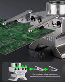 Clamp Lanrui B17 de metal plateado para sujetar y reparar placas base irregulares o componentes electrónicos pequeños.