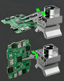 Clamp Lanrui B17 de metal plateado para sujetar y reparar placas base irregulares o componentes electrónicos pequeños.