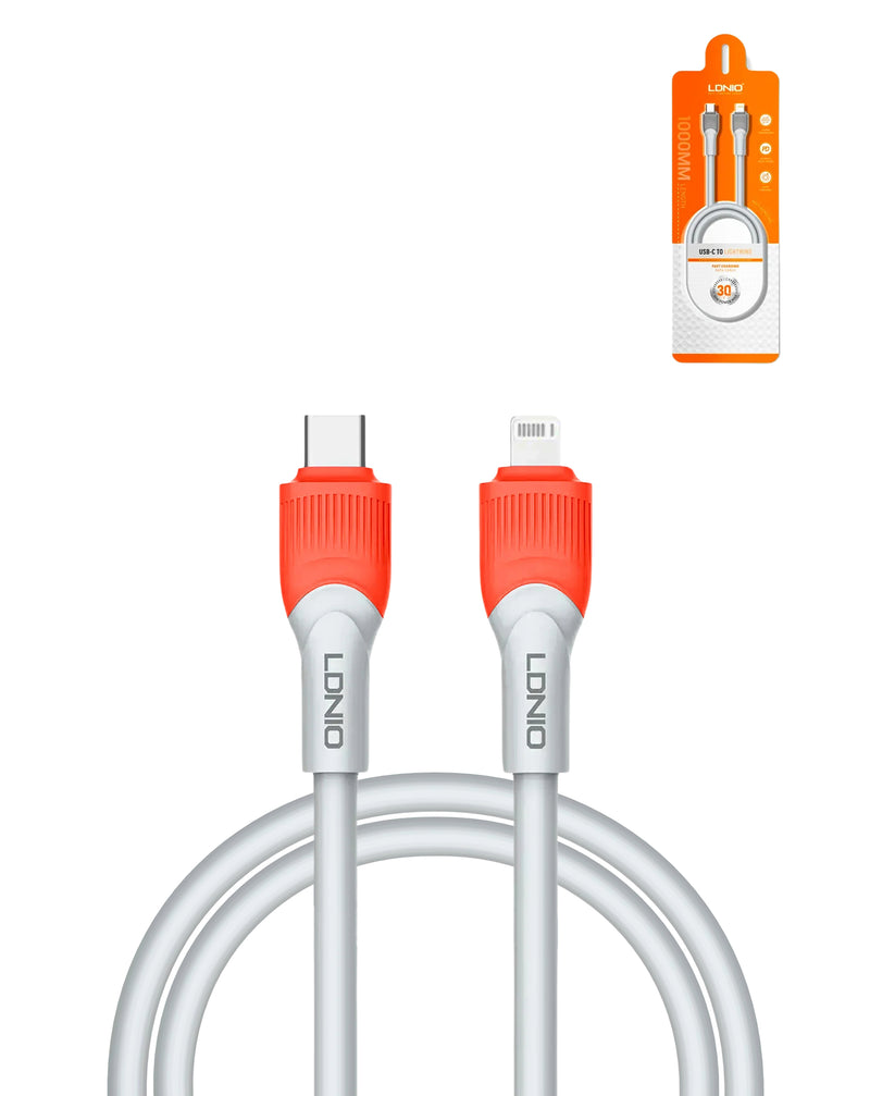 Compra un cable de carga LDNIO LC601 Non-MFI en Guatemala para tu dispositivo, con 30W de potencia y 6 pies de longitud en color naranja.