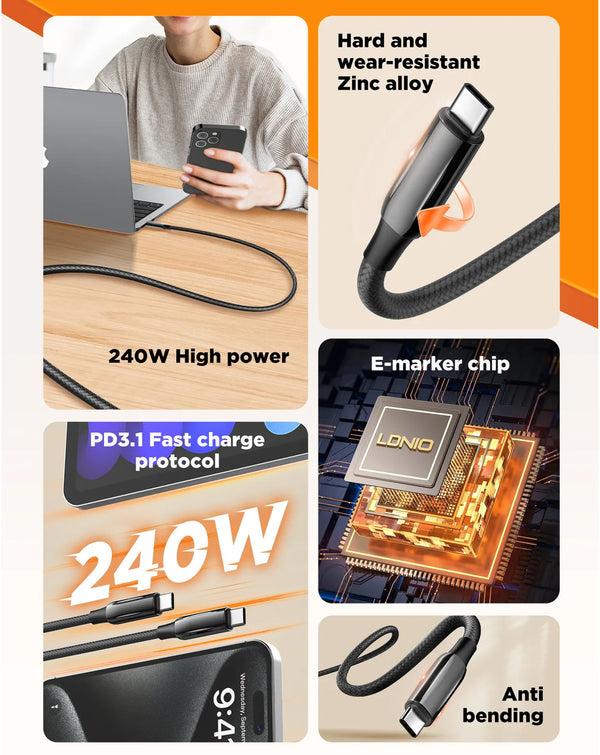 Encuentra el puerto de carga LDNIO LC921-240W PD-3.1 en Guatemala para una carga rápida de 240W con USB C-C.