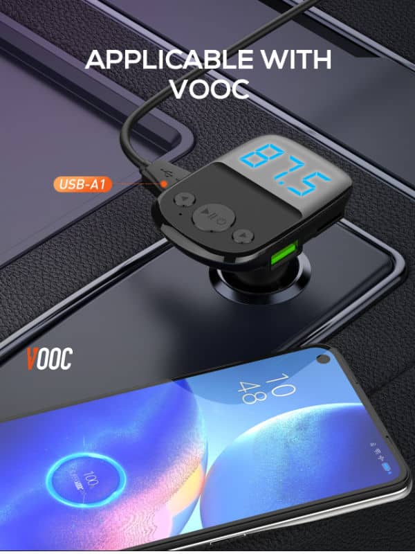 Encuentra el cargador de auto LDNIO C706Q Bluetooth 5.0 con 2 puertos USB A+C en Guatemala para carga eficiente y rápida.