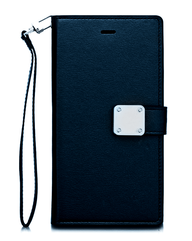 Funda billetera de cuero elegante color azul oscuro para iPhone 11 Pro Max en Guatemala.