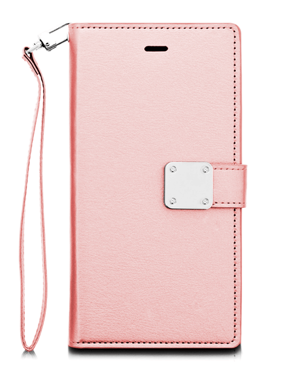 Protege tu iPhone 11 Pro Max con una elegante funda billetera de cuero color Rose Gold en Guatemala.