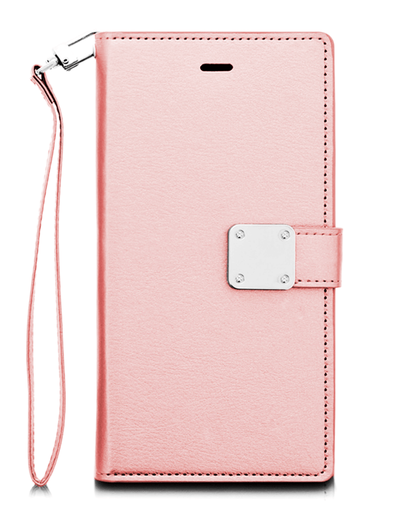 Protege tu iPhone 11 Pro Max con una elegante funda billetera de cuero color Rose Gold en Guatemala.