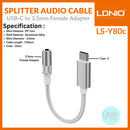 Encuentra el adaptador de audio AUX femenino LDNIO LSY80c Type C en Guatemala para conectar tus dispositivos de forma práctica.