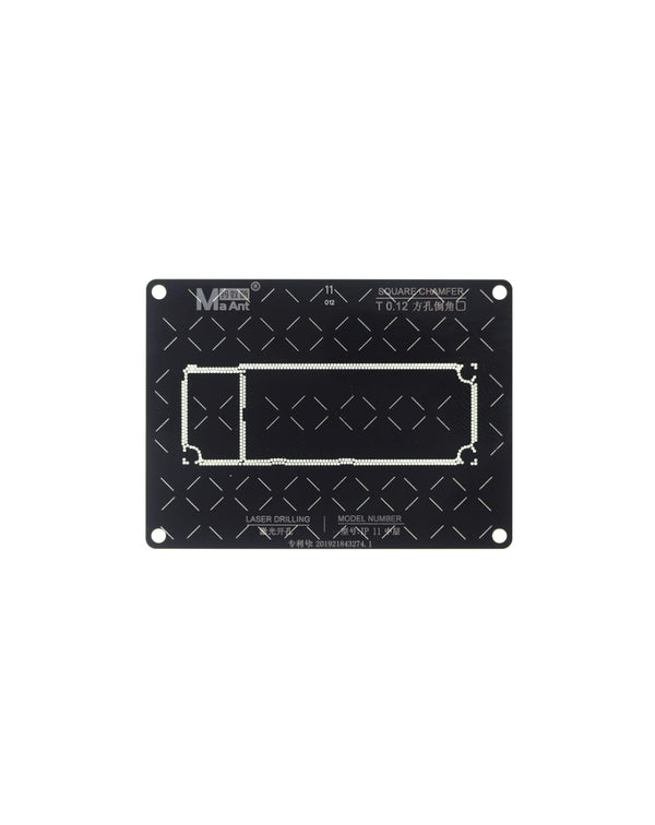 Stencil para reballing BGA de placa base de iPhone 11 en Guatemala, ideal para reparaciones en talleres y mayoristas electrónicos.