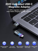 Adaptador magnético USB-C recto SlowBack de 240W para carga rápida, en color gris espacial, con conector reversible.