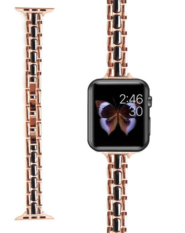 Compra la exclusiva correa de acero color rosa dorado y negro para tu iWatch 42/44/45/49mm en Guatemala.