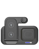 Estación de carga inalámbrica 4-en-1 negra de 15W con fast charging y lámpara nocturna táctil SlowBack.