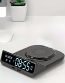 Base de carga inalámbrica 4 en 1 negra con soporte para reloj, 2 puertos USB-C y espacio para lápiz, 15W.