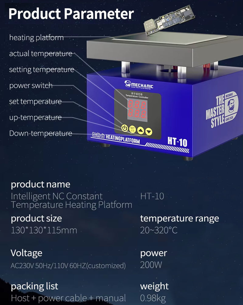 Compra la mesa de calefacción termostática digital inteligente Mechanic HT10 en Guatemala al mejor precio en nuestro mayorista.