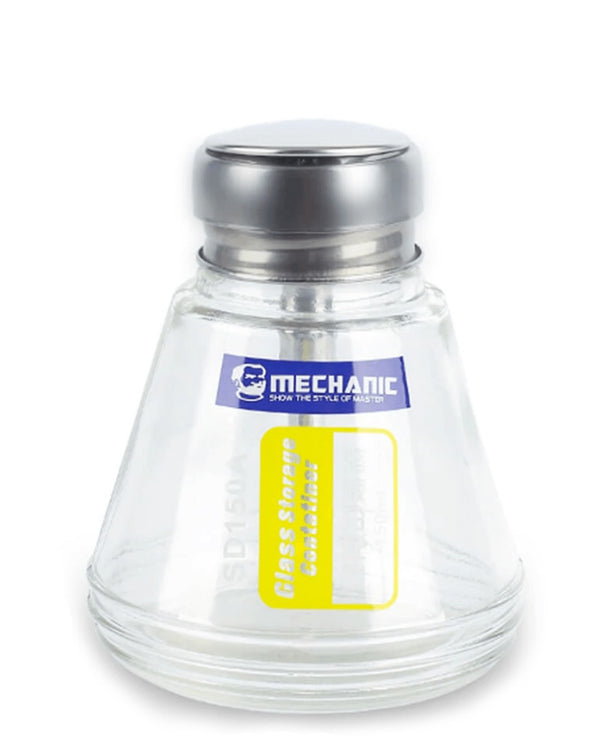 Encuentra el dispensador de vidrio Mechanic SD150A de 150ml en Guatemala, ideal para reparaciones y mantenimiento en talleres y mayoristas de electrónica.