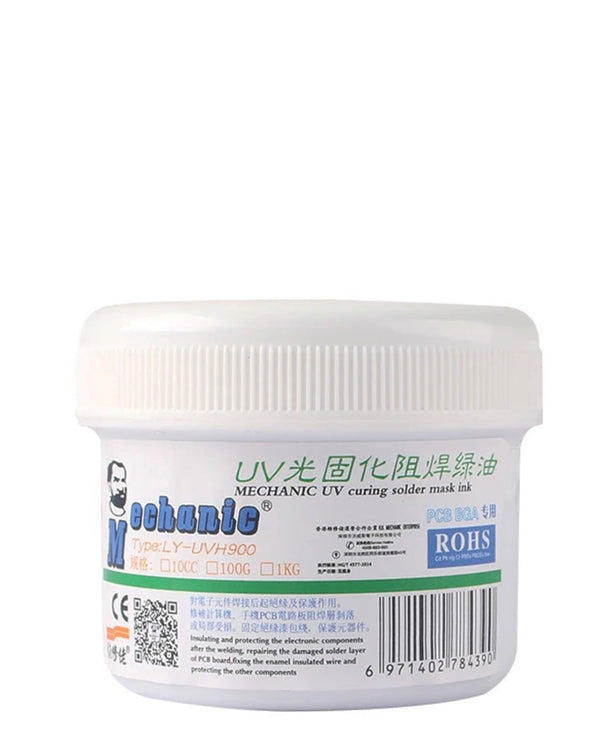 Tinta UV de curado para máscara de soldadura Mechanic LY-UVH900 disponible en Guatemala para reparaciones y mantenimiento de equipos industriales.