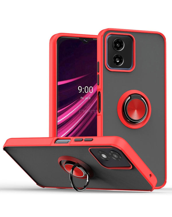 Funda Moto G Play 4G (2024) Hard PC/Soft TPU con borde colorido con soporte I-ring - RED