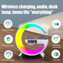 Lampara de mesa con altavoces Bluetooth, carga rápida inalámbrica y etiqueta G en Guatemala.