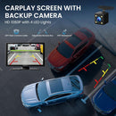 Interface USB-C de 9'' con CarPlay y Android Auto, pantalla táctil, cámara frontal y trasera, grabación de video.