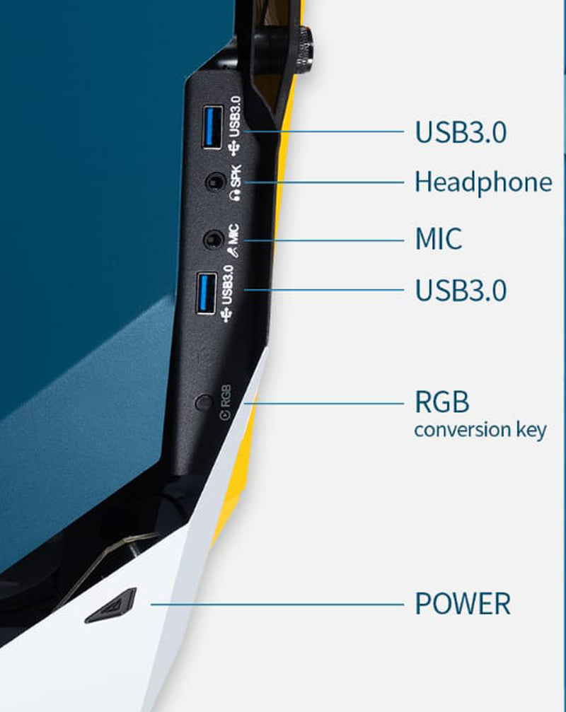 Encuentra la mejor torre personalizada para PC estilo Warship en Guatemala con ventiladores RGB en negro.