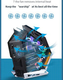 Encuentra la mejor torre personalizada para PC estilo Warship en Guatemala con ventiladores RGB en negro.