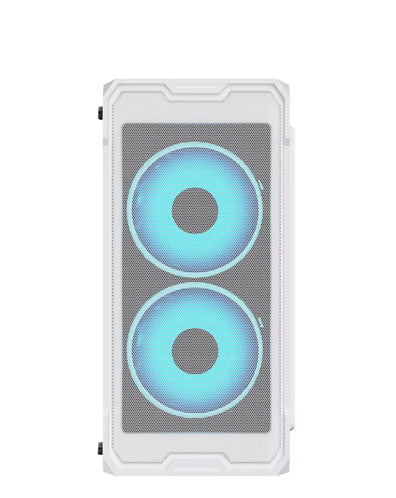 Encuentra en Guatemala la mejor carcaza - torre de PC personalizada con 2 ventiladores de enfriamiento en color blanco.