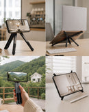 Soporte portátil SlowBack multi-funcional para laptop y teléfono en gris, ajustable y plegable.