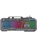 Encuentra el teclado gaming Iron-Plate Lightning RGB (T16) de tamaño completo en Guatemala con efectos de iluminación LED RGB.