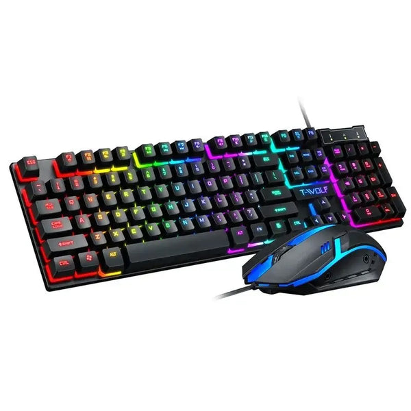 Encuentra el teclado y mouse gaming 2 en 1 RGB con llaves multimedia Full Size en Guatemala, ideal para gamers y entusiastas de la tecnología.