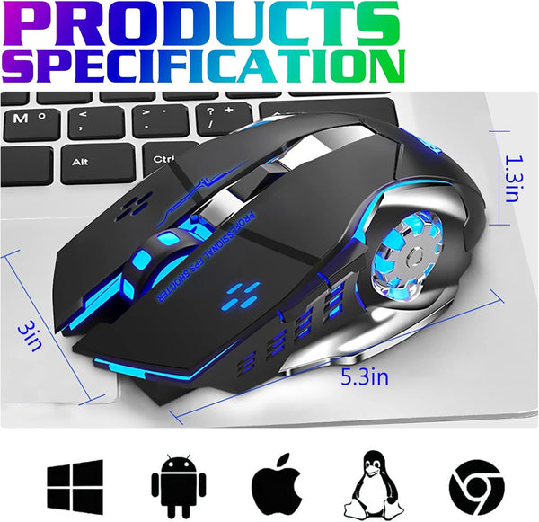 Mouse gaming Bluetooth 6 con 7 colores RGB de baja latencia (2.4g)