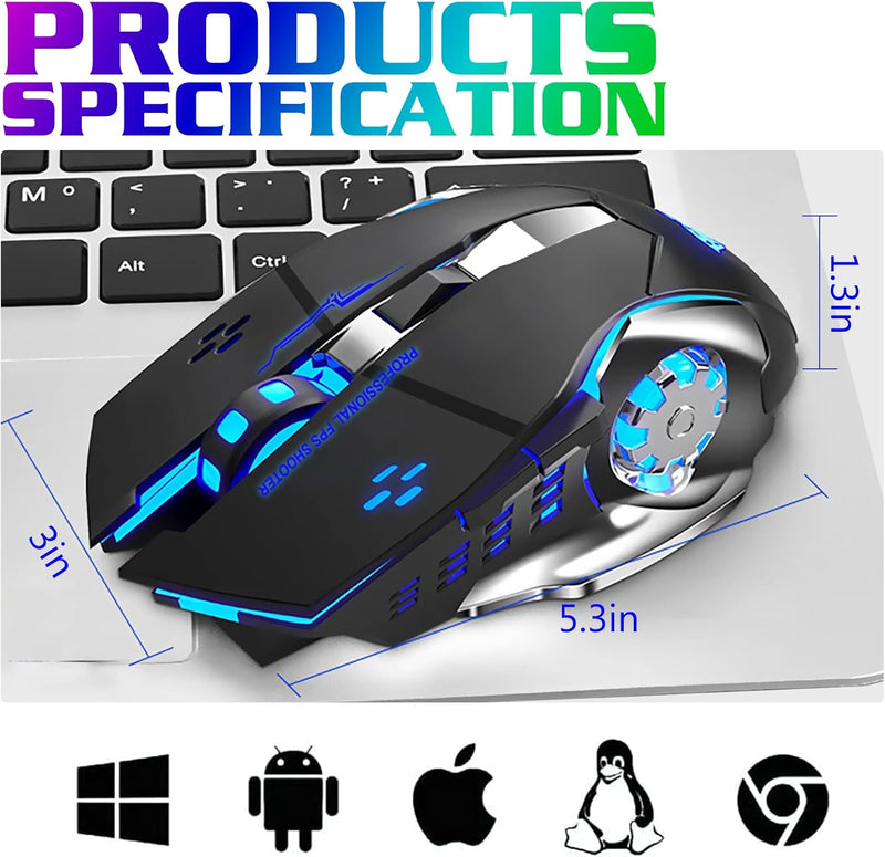 Mouse gaming Bluetooth 6 con 7 colores RGB de baja latencia (2.4g)