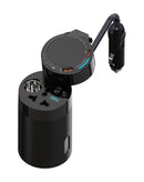 Inversor de corriente NBQ02 para auto, 138W, con enchufe 220V, USB C retráctil, y display de voltaje.