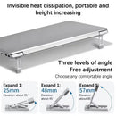 Soporte para laptop SlowBack de aluminio plateado, juego de 2 piezas, eleva la pantalla para mejorar la ergonomía.