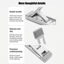 Soporte para laptop SlowBack de aluminio plateado, juego de 2 piezas, eleva la pantalla para mejorar la ergonomía.