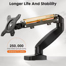 Soporte ajustable TESA negro para monitores duales de 13 a 32 pulgadas, ideal para configuración de oficina.