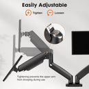 Soporte ajustable TESA negro para monitores duales de 13 a 32 pulgadas, ideal para configuración de oficina.