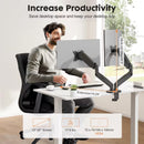 Soporte ajustable TESA negro para monitores duales de 13 a 32 pulgadas, ideal para configuración de oficina.