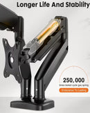 Soporte ajustable TESA negro para monitores duales de 13 a 32 pulgadas, ideal para configuración de oficina.