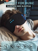 Mascarilla de dormir SlowBack negra con altavoz inalámbrico recargable, ideal para relajación y viajes.