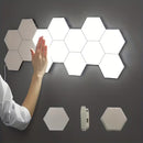 Pack de 6 luces de pared LED hexagonales modernas con control táctil, color blanco.