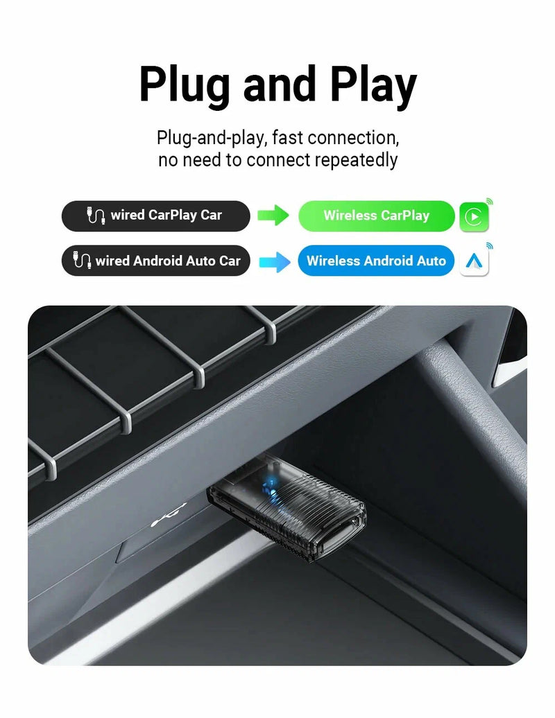 Adaptador Carplay de cable a inalámbrico Bluetooth 5.0 en Guatemala para una experiencia sin cables en tu vehículo.