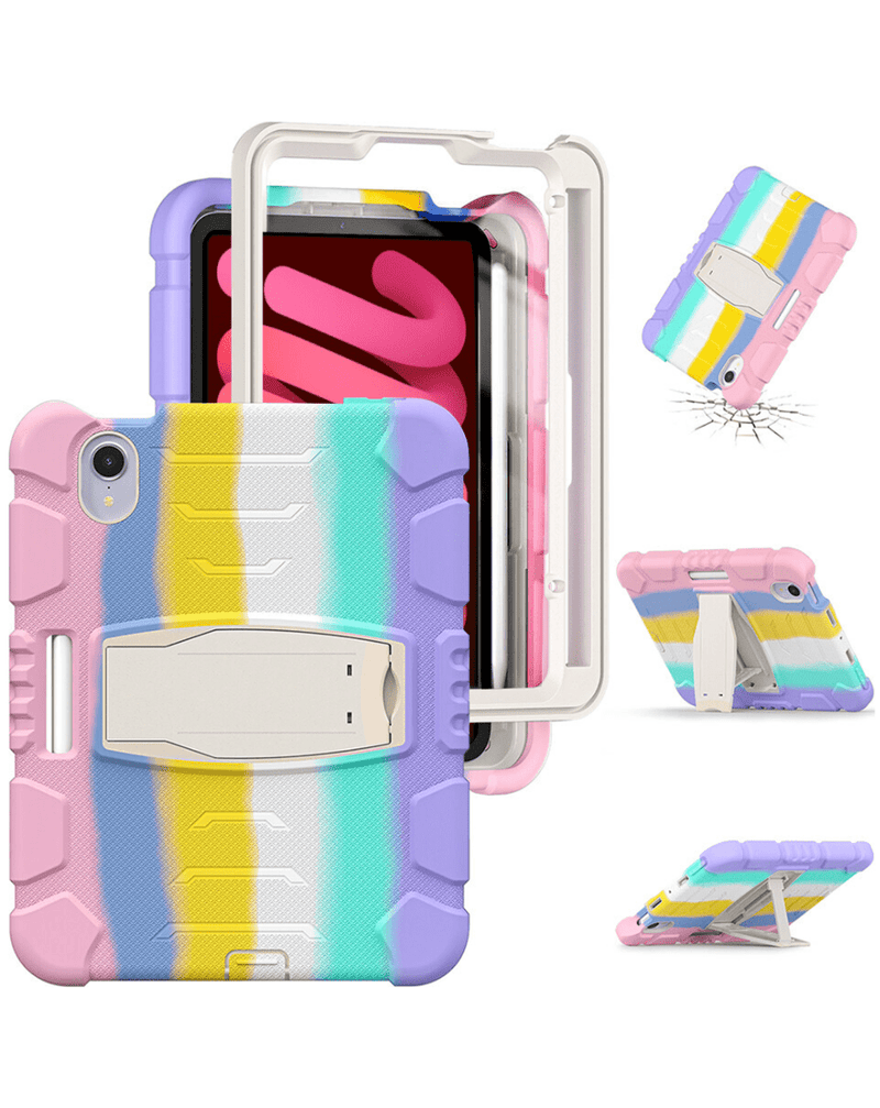 Protege tu iPad Mini 6/7 con la funda protectora total RAINBOW en Guatemala, disponible en mayoristas de accesorios y reparaciones.