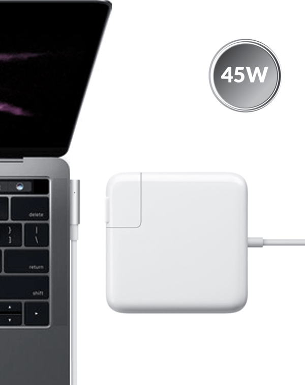 Encuentra el adaptador de corriente Macbook (L-Connector) (45W) en Guatemala, ideal para reparaciones en talleres mayoristas como SlowBack.
