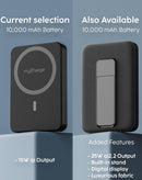 Power bank magnético CliqLuxe negro de 10000 mAh con carga inalámbrica Qi2.2 y soporte integrado para celulares.