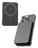 Power bank magnético myCharge CliqAir Qi2 negro, 10000 mAh, con tecnología SlowBack para carga eficiente de celulares.