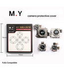 Cubierta protectora de cámara M.Y negra con logotipo BajoPPLCD, ideal para reparación y protección de lentes.