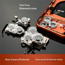 Set de 4 protectores Diamond Cover para cámara trasera de iPhone X a 17, brillantes y elegantes.