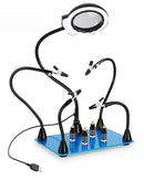 Estación de soldadura magnética Helping Hands con lupa 5X y lámpara LED, base grande para electrónica.