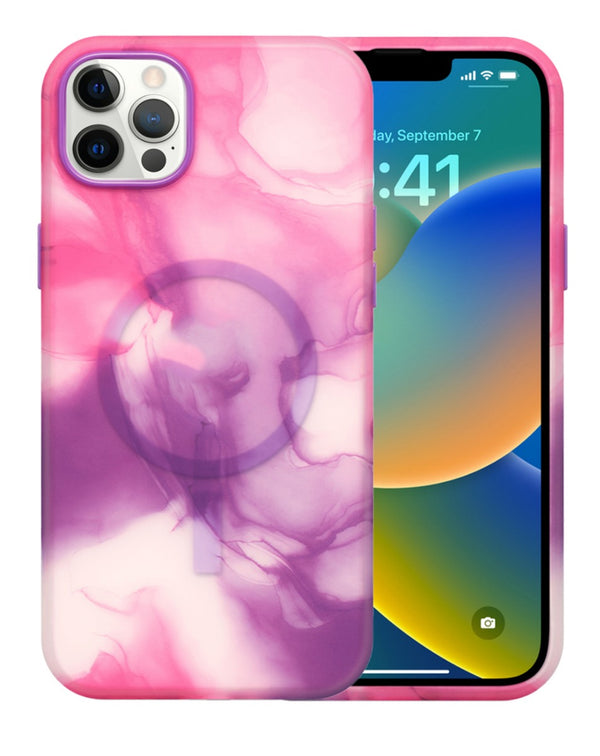 Tapa trasera con carga inalámbrica y diseño Full Ink Painting en color púrpura para iPhone 12/12 Pro en Guatemala.