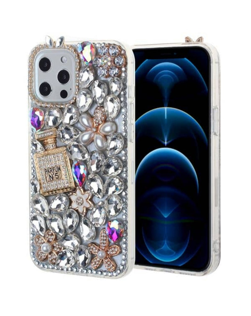 Compra la funda Crystal Flower Perfume de silicona hard case plateado para iPhone 12/12 Pro en Guatemala con envío rápido.